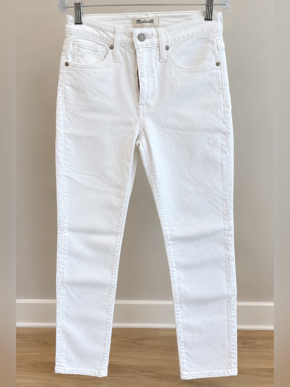 Madewell White Curvy High-Rise Skinny Jeans.